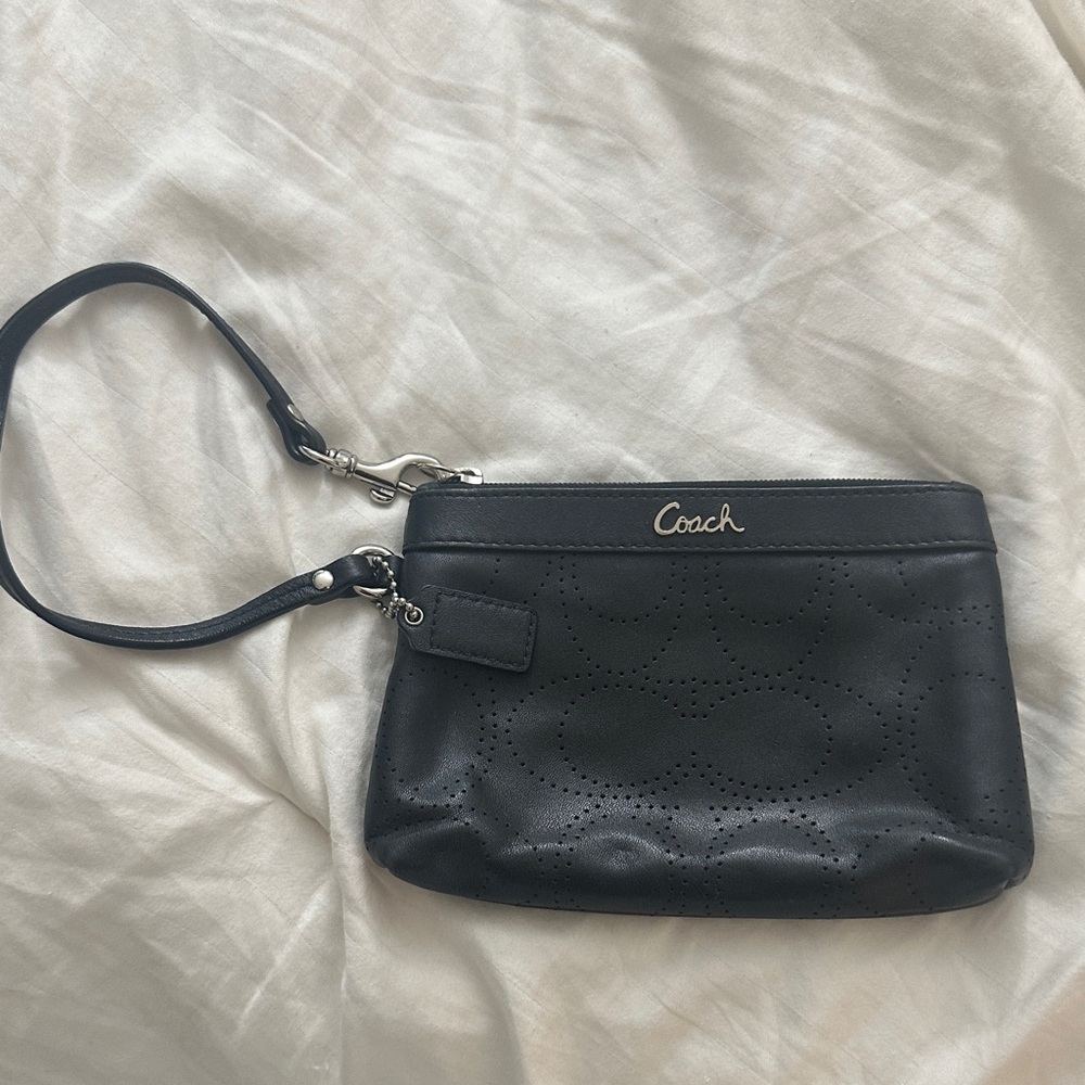 Coach Perforated Black Leather Wristlet